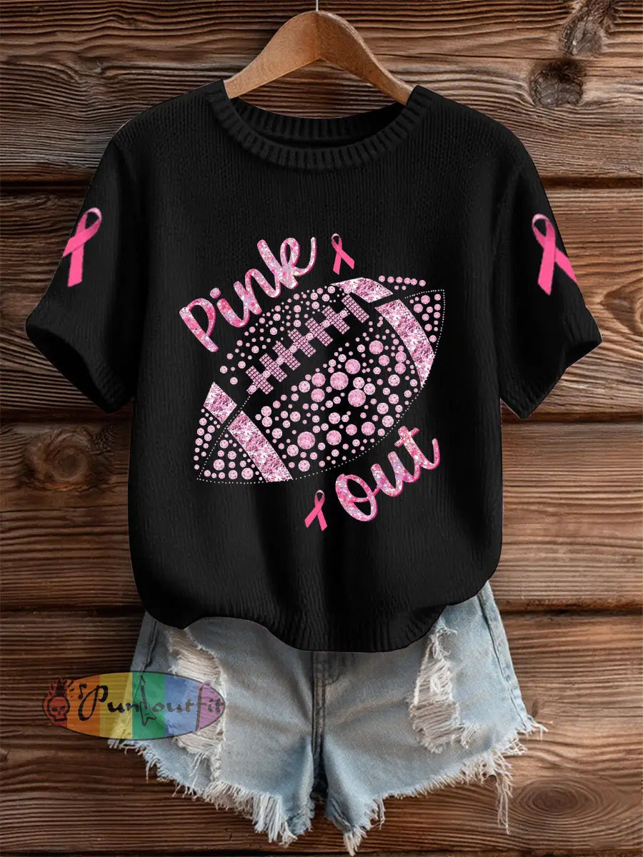 Women’s Breast Cancer Football Pink Out Short sleeved T shirt Black / S