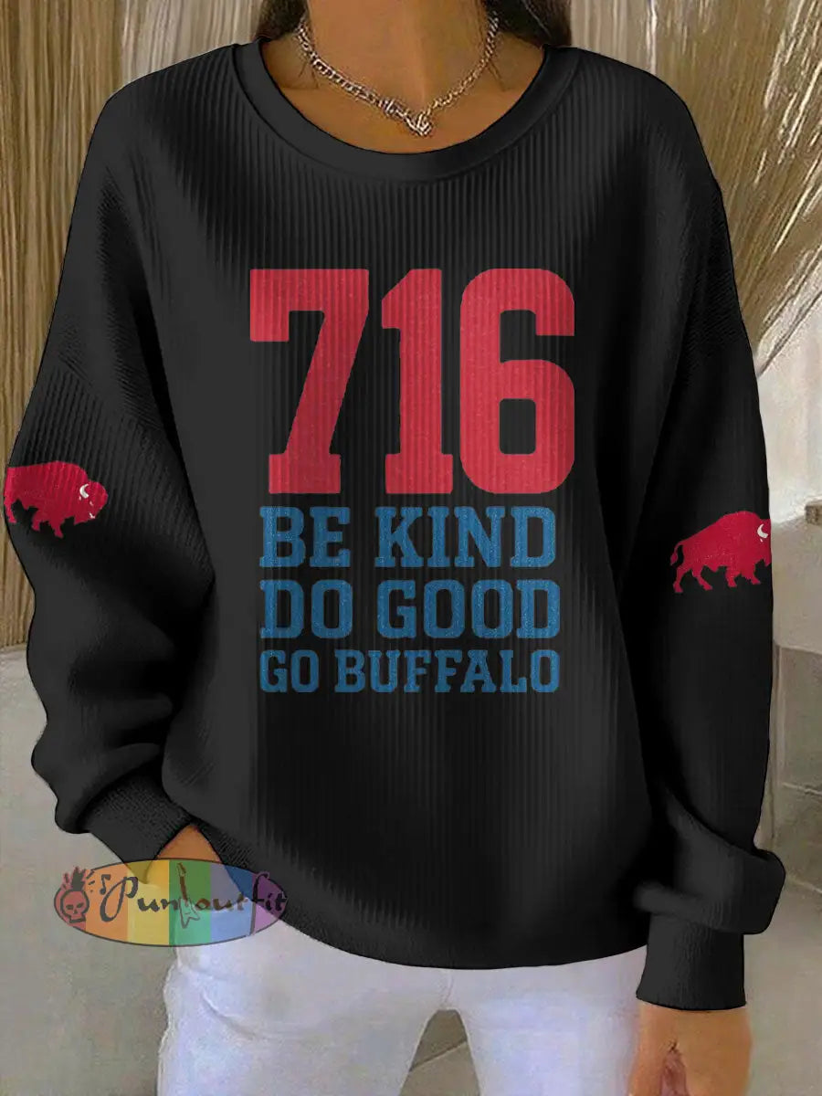 Women’s Buffalo Football Lover Printed Sweatshirt Black / S
