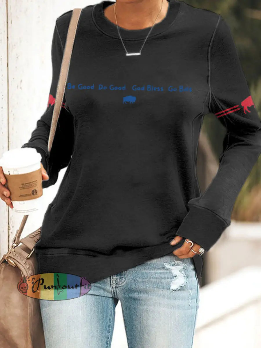 Women’s Buffalo Football Lover Printed Sweatshirt Black / S