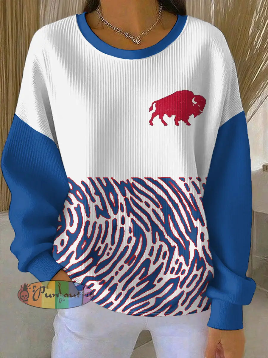 Women’s Buffalo Football Lover Printed Sweatshirt Blue / S