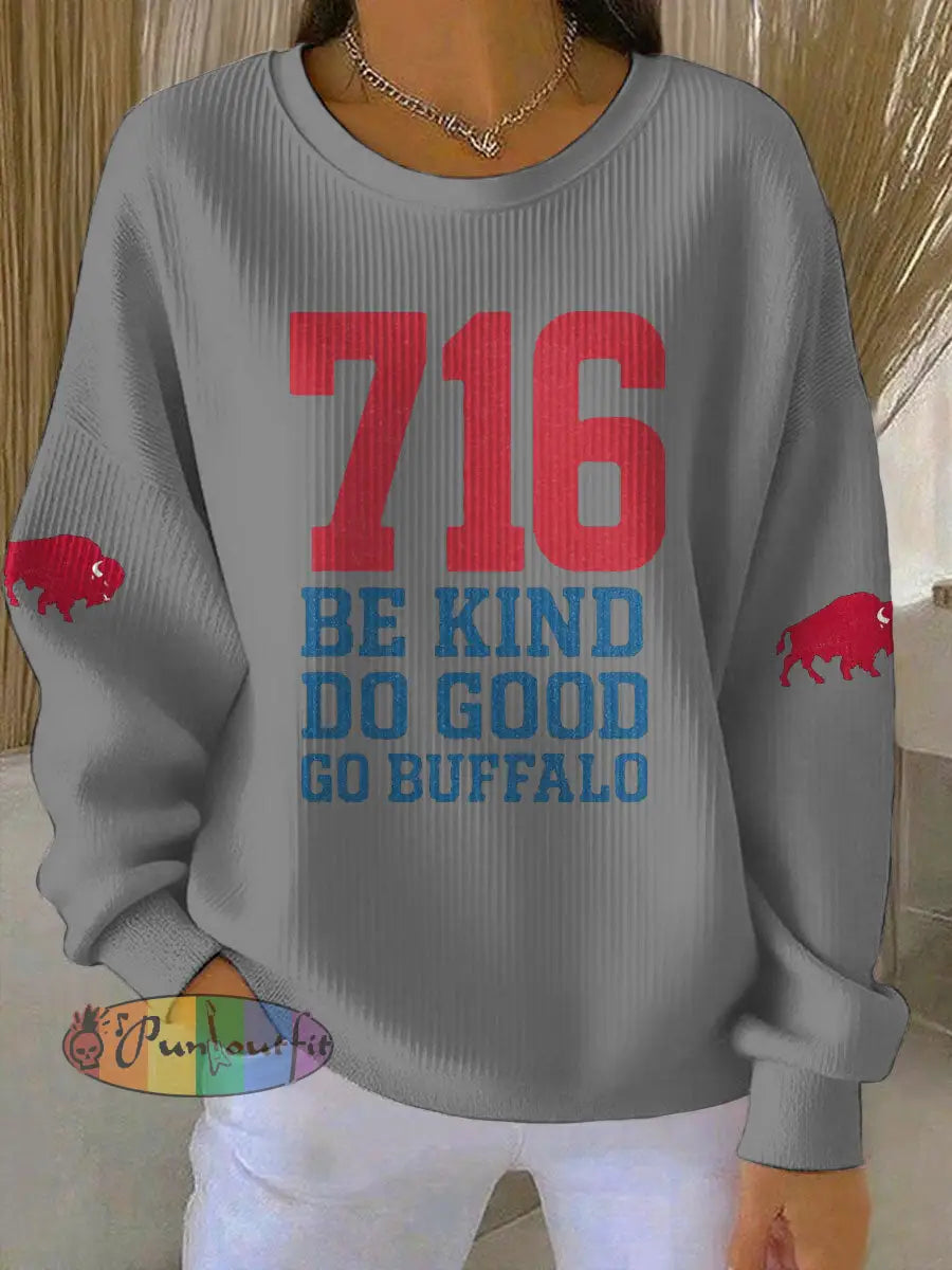 Women’s Buffalo Football Lover Printed Sweatshirt Light Gray / S