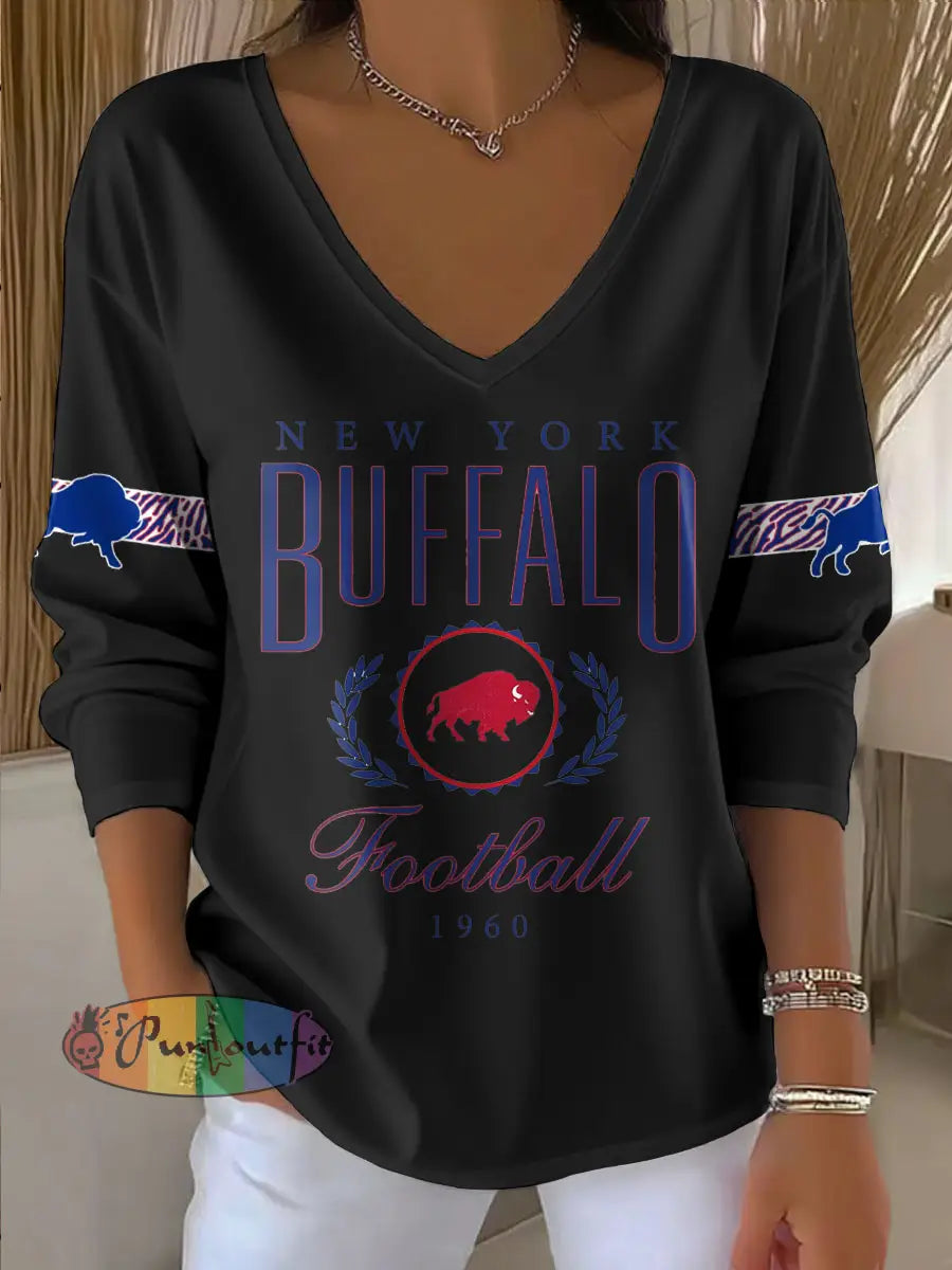 Women’s Buffalo Football Lover Printed Tops Black / S