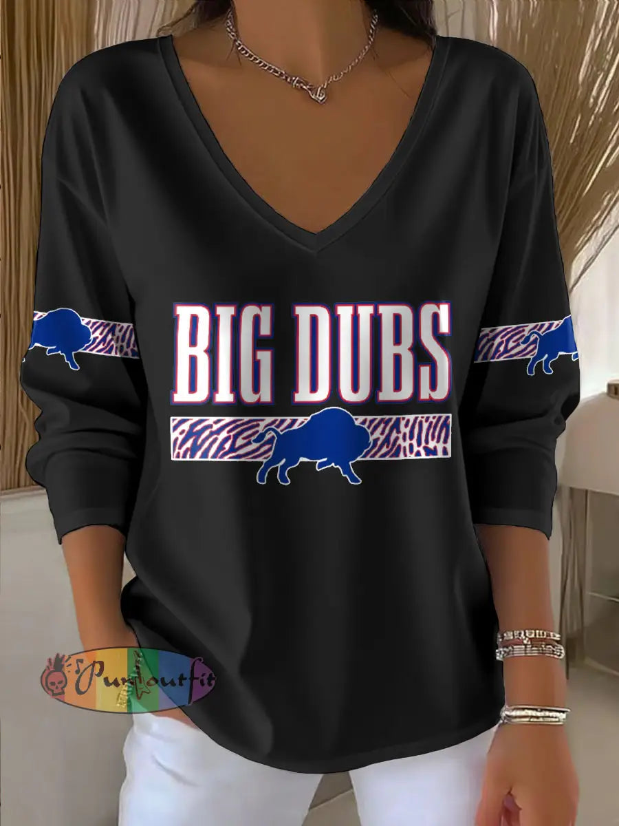 Women’s Buffalo Football Lover Printed Tops Black / S