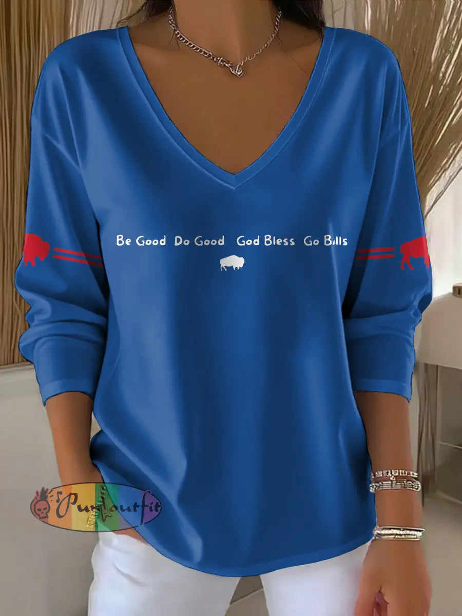 Women’s Buffalo Football Lover Printed Tops Blue / S