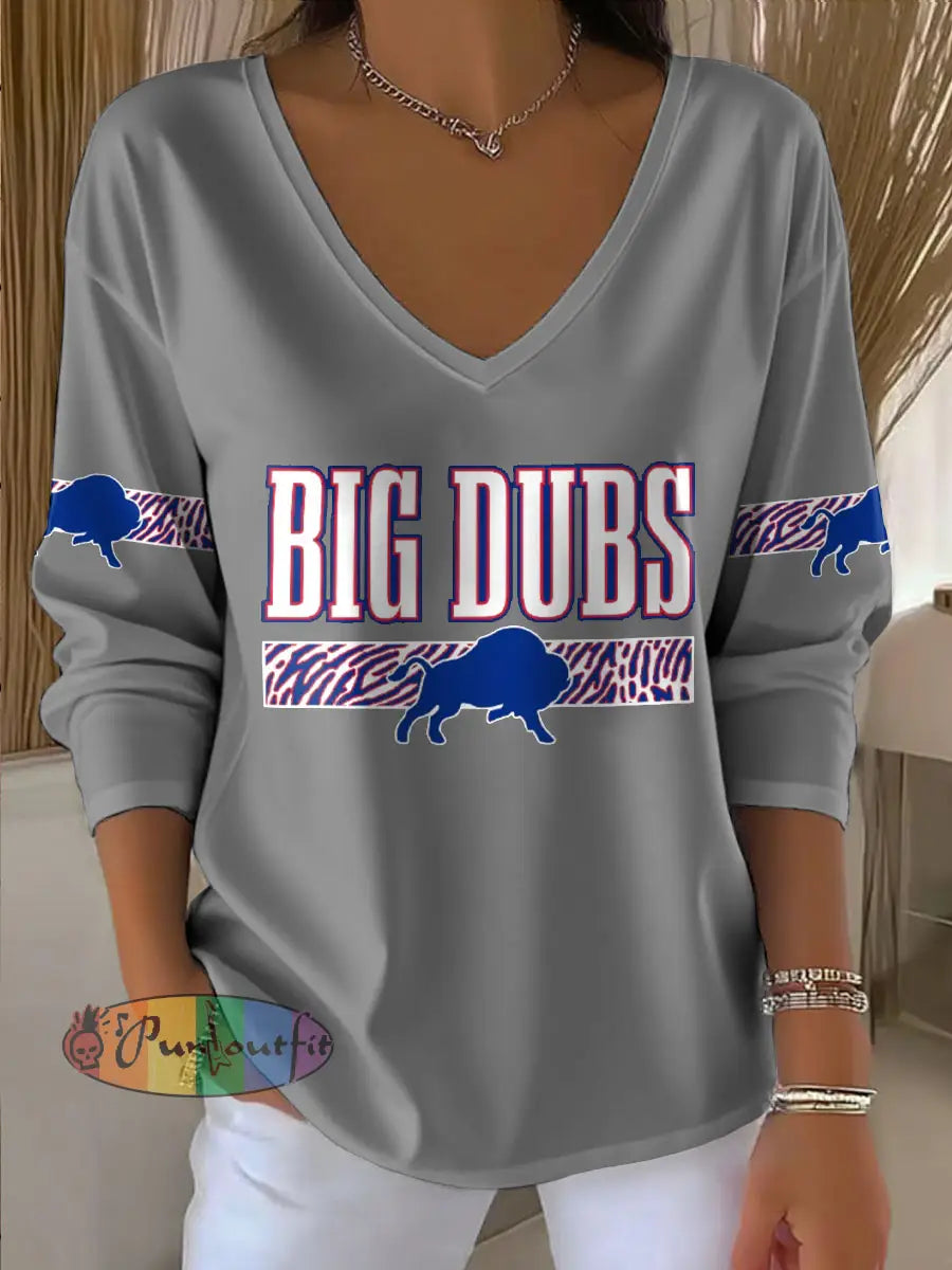 Women’s Buffalo Football Lover Printed Tops Light Gray / S