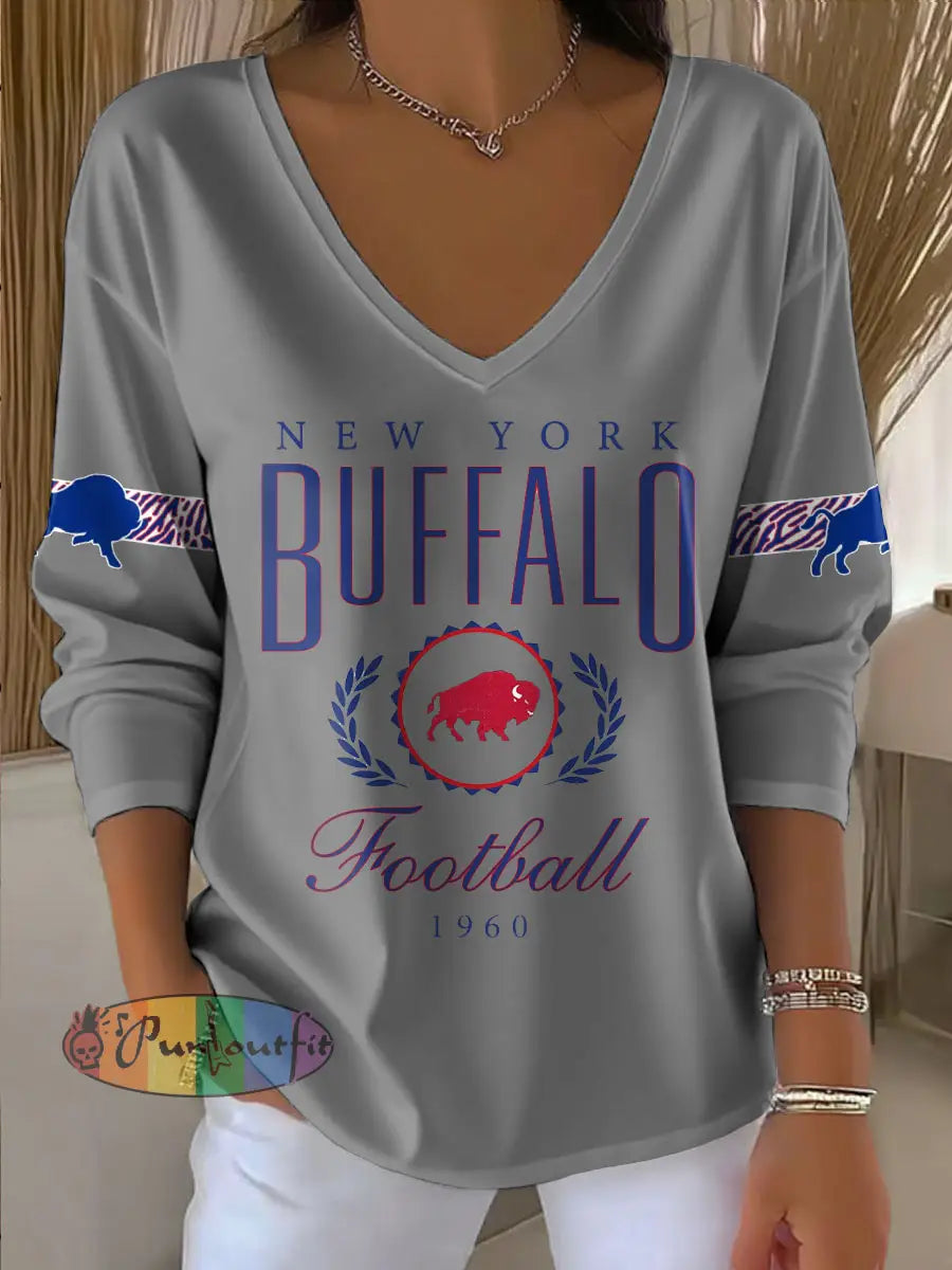 Women’s Buffalo Football Lover Printed Tops Light Gray / S