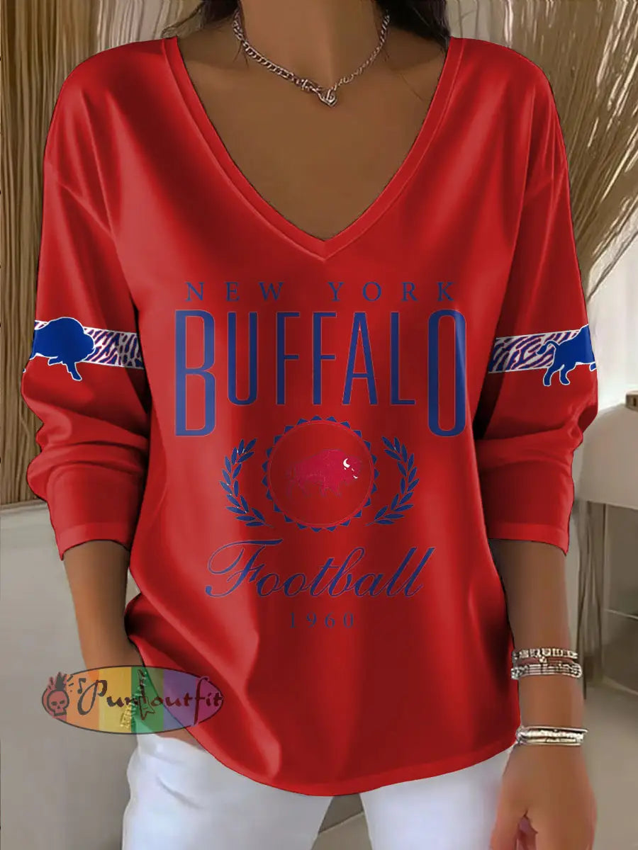 Women’s Buffalo Football Lover Printed Tops Red / S