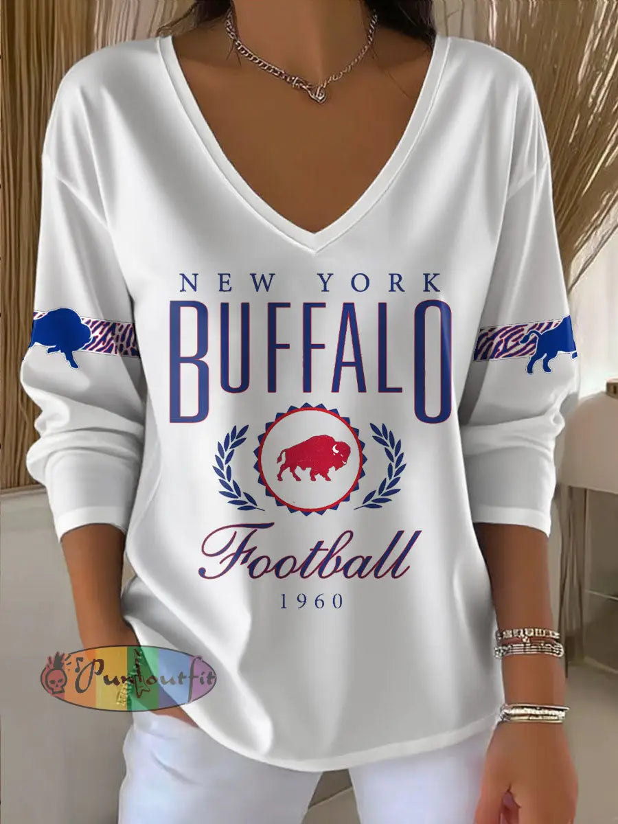 Women’s Buffalo Football Lover Printed Tops White / S