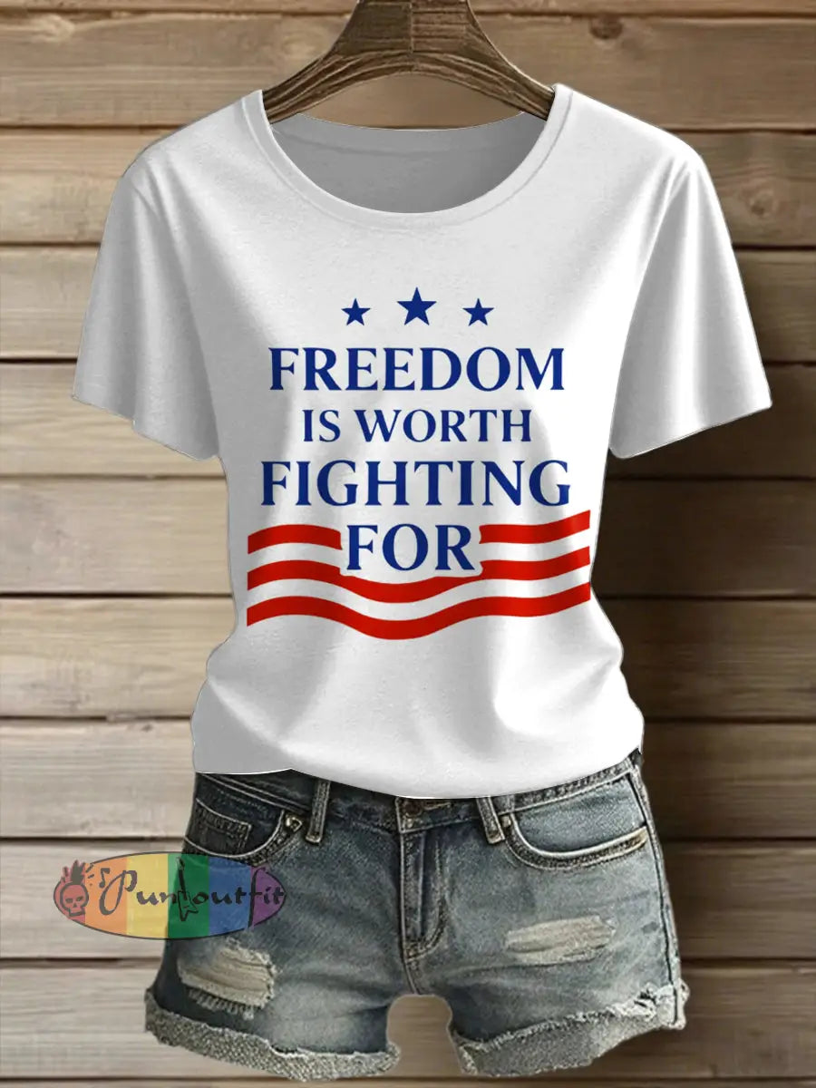 Women’s Charlie Kirk Freedom Printed Vintage Fashion Loose Short Sleeve T-Shirt White / S