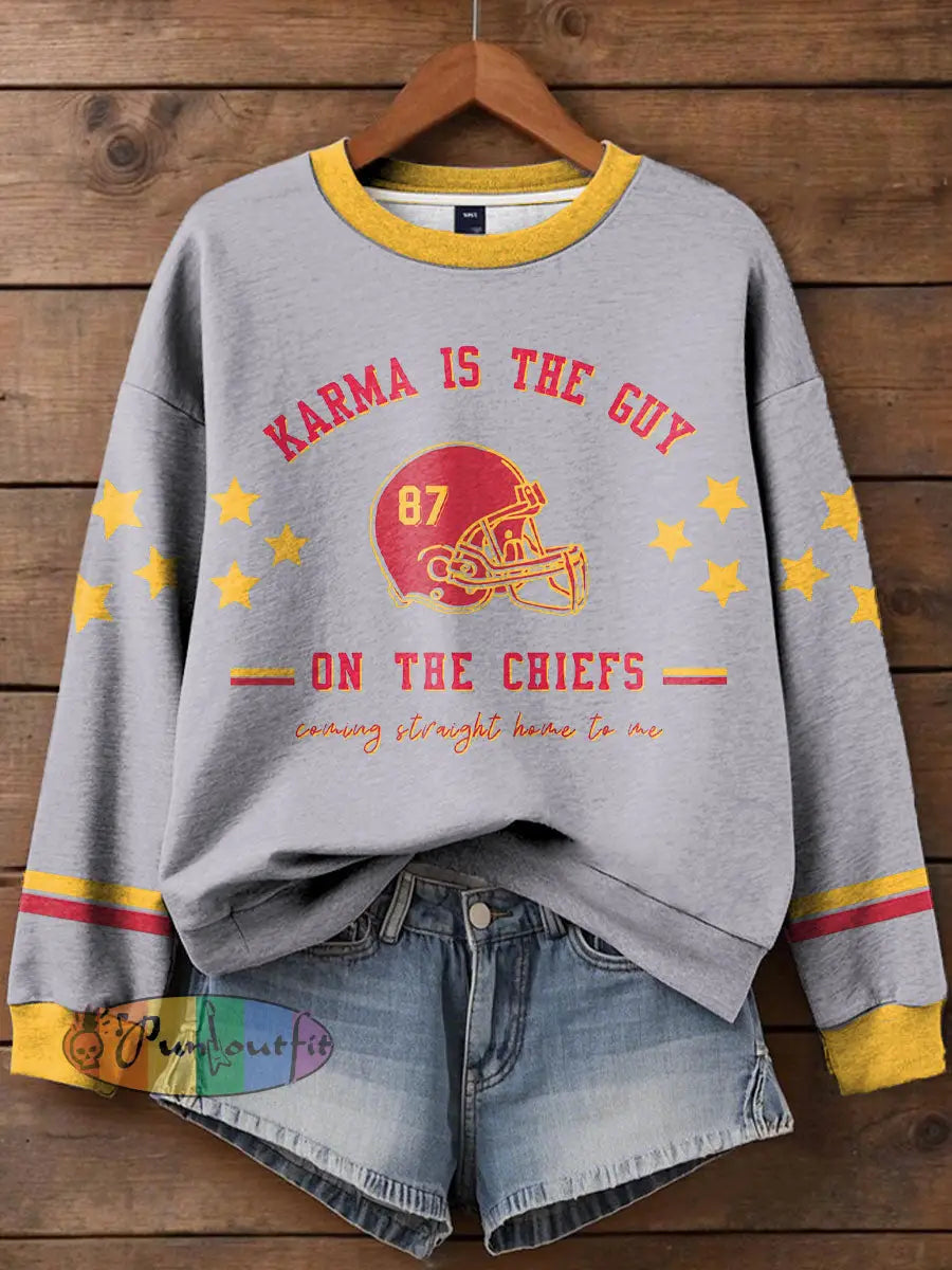 Women’s Diva Engaged Era 8987 Karma Is The Guy Printed Sweatshirt Light Gray / S