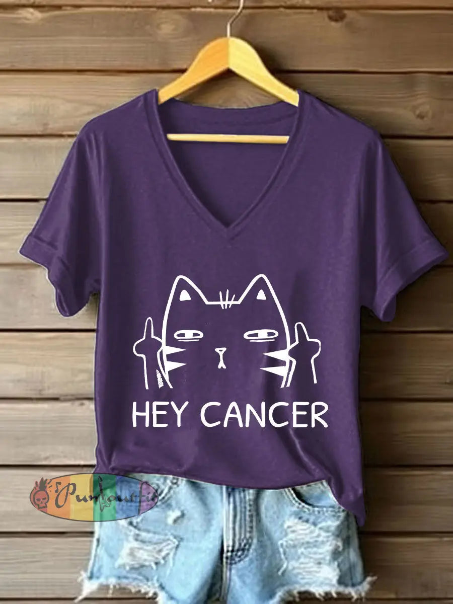 Women’s Fight Cancer T Shirt Deep Purple / S
