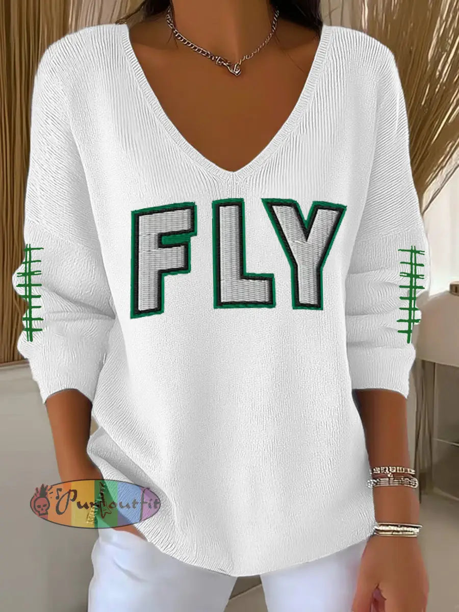 Women’s Fly Eagles! Football Fans Lovers Gameday Casual Long Sleeve Top White / S