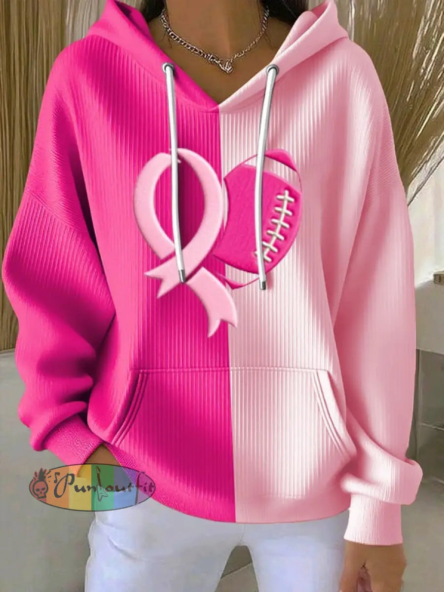 Women’s Football combines with breast cancer Hooded Sweatshirt with Pockets As picture / S