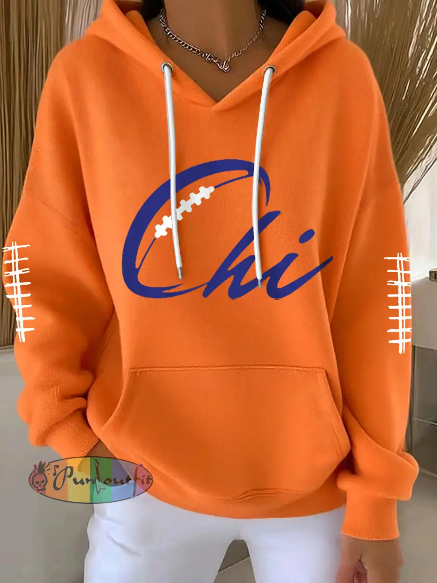 Women’s Football Fans Lovers Gameday Casual Hoodie Orange / S