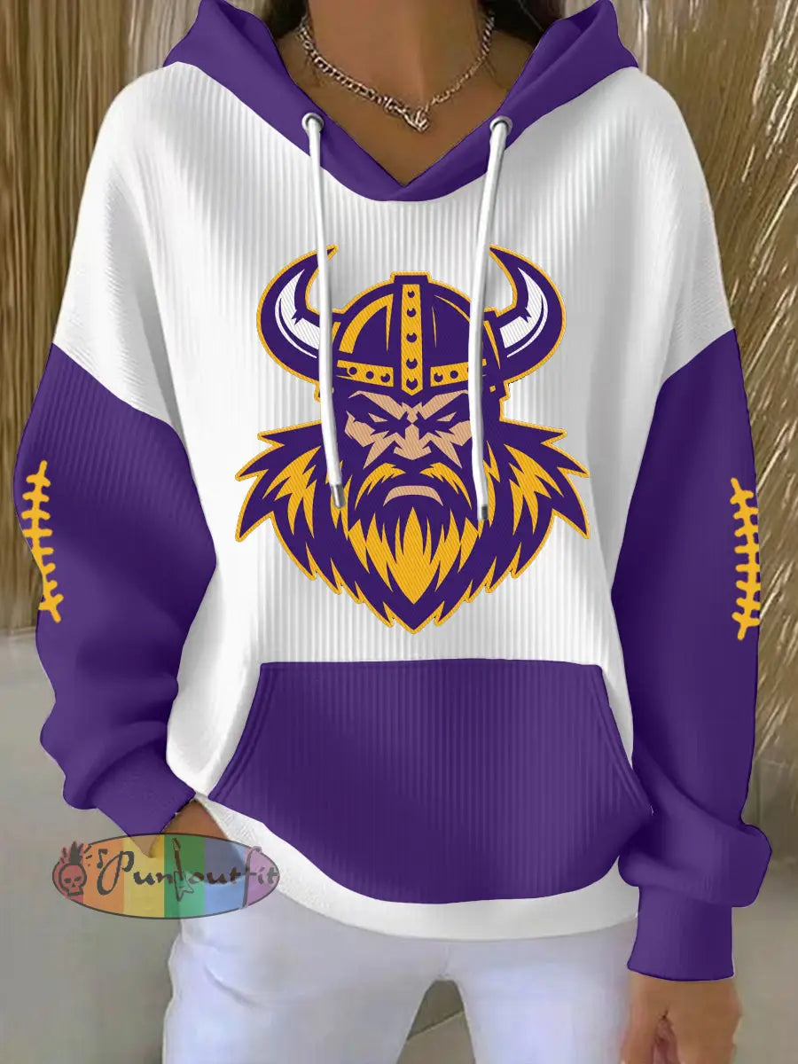 Women’s Football Fans Lovers Gameday Casual Hoodie Purple-white / S