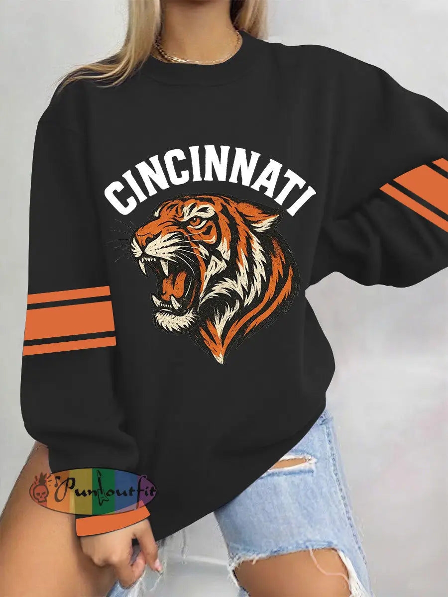 Women’s Football Print Casual Sweatshirt Black / S