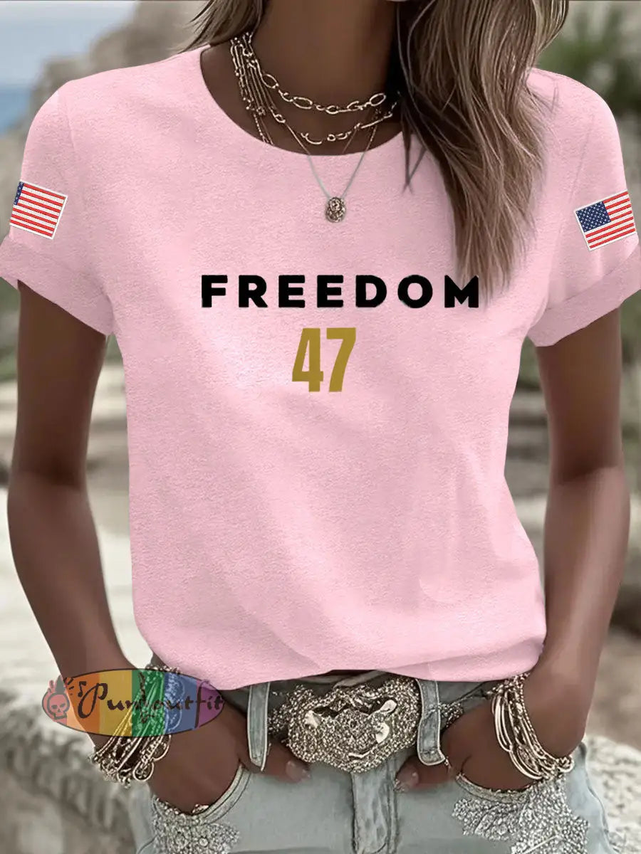 Women’s Freedom 47 Flag Short Sleeve T-shirt Light Pink / S