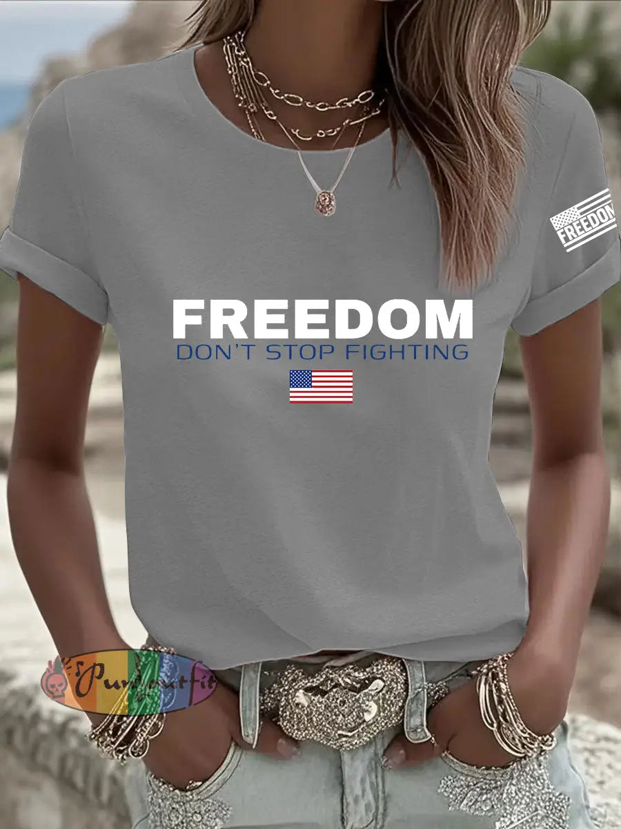 Women’s Freedom Don’t s Top Fighting R.I.P Charlie Kirk Tee Light Gray / S