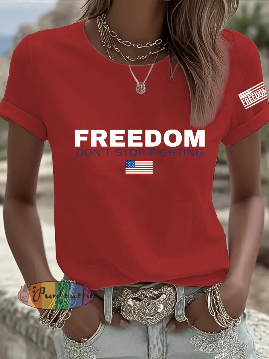 Women’s Freedom Don’t s Top Fighting R.I.P Charlie Kirk Tee Red / S
