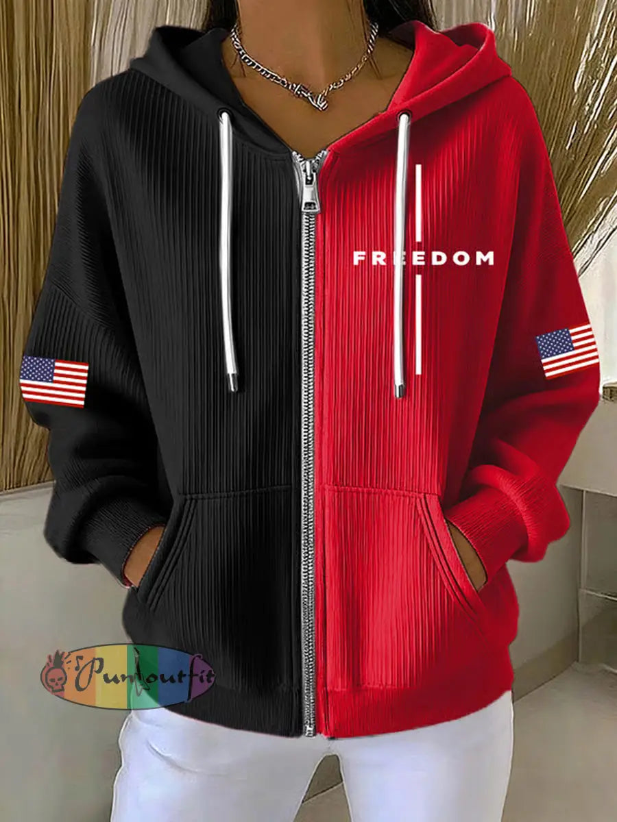 Women’s Freedom Is Not Free R.I.P Charlie Kirk Print Casual Contrasting Color Sweatshirt Black / S