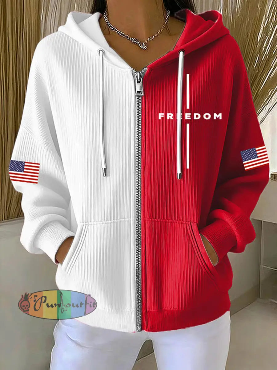 Women’s Freedom Is Not Free R.I.P Charlie Kirk Print Casual Contrasting Color Sweatshirt Red / S