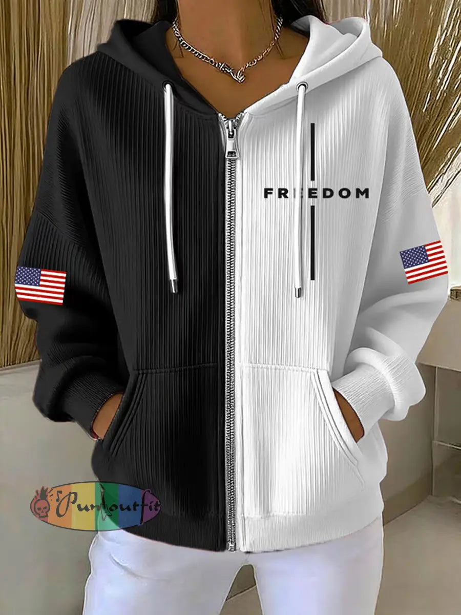 Women’s Freedom Is Not Free R.I.P Charlie Kirk Print Casual Contrasting Color Sweatshirt White / S