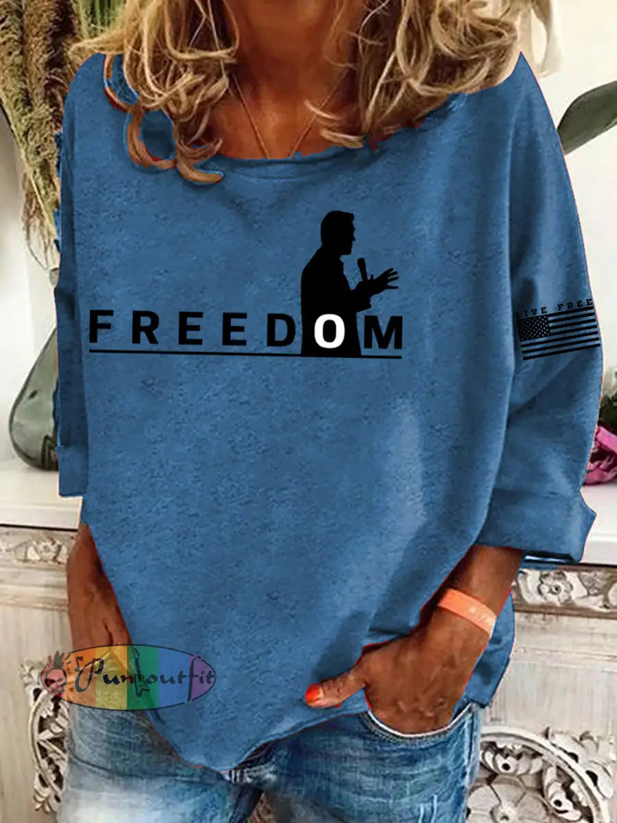 Women’s Freedom Live Free Print Sweatshirt Blue / S