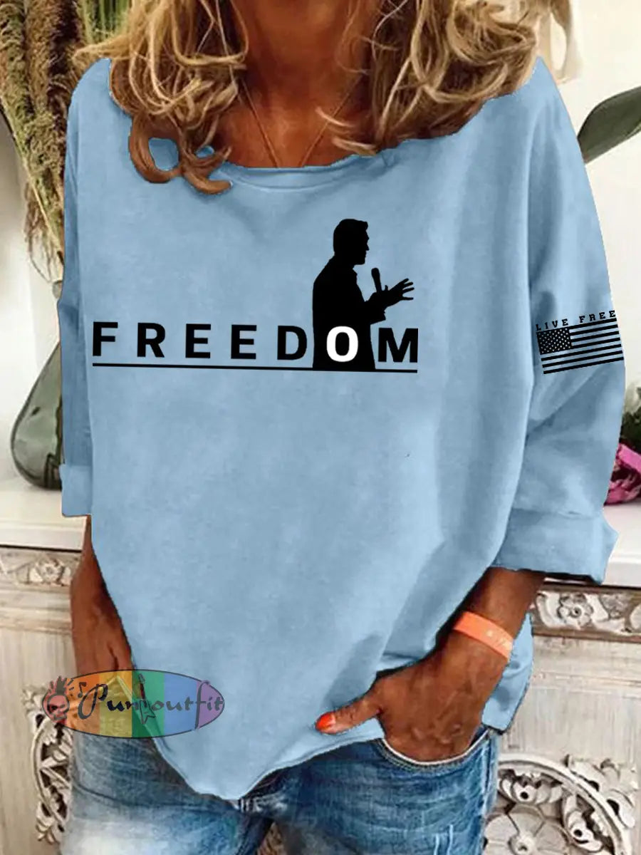 Women’s Freedom Live Free Print Sweatshirt Light Blue / S