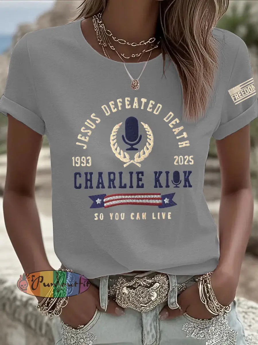 Women’s Jesus Defeated Death So You Can Live R.I.P Charlie Kirk Tee Light Gray / S