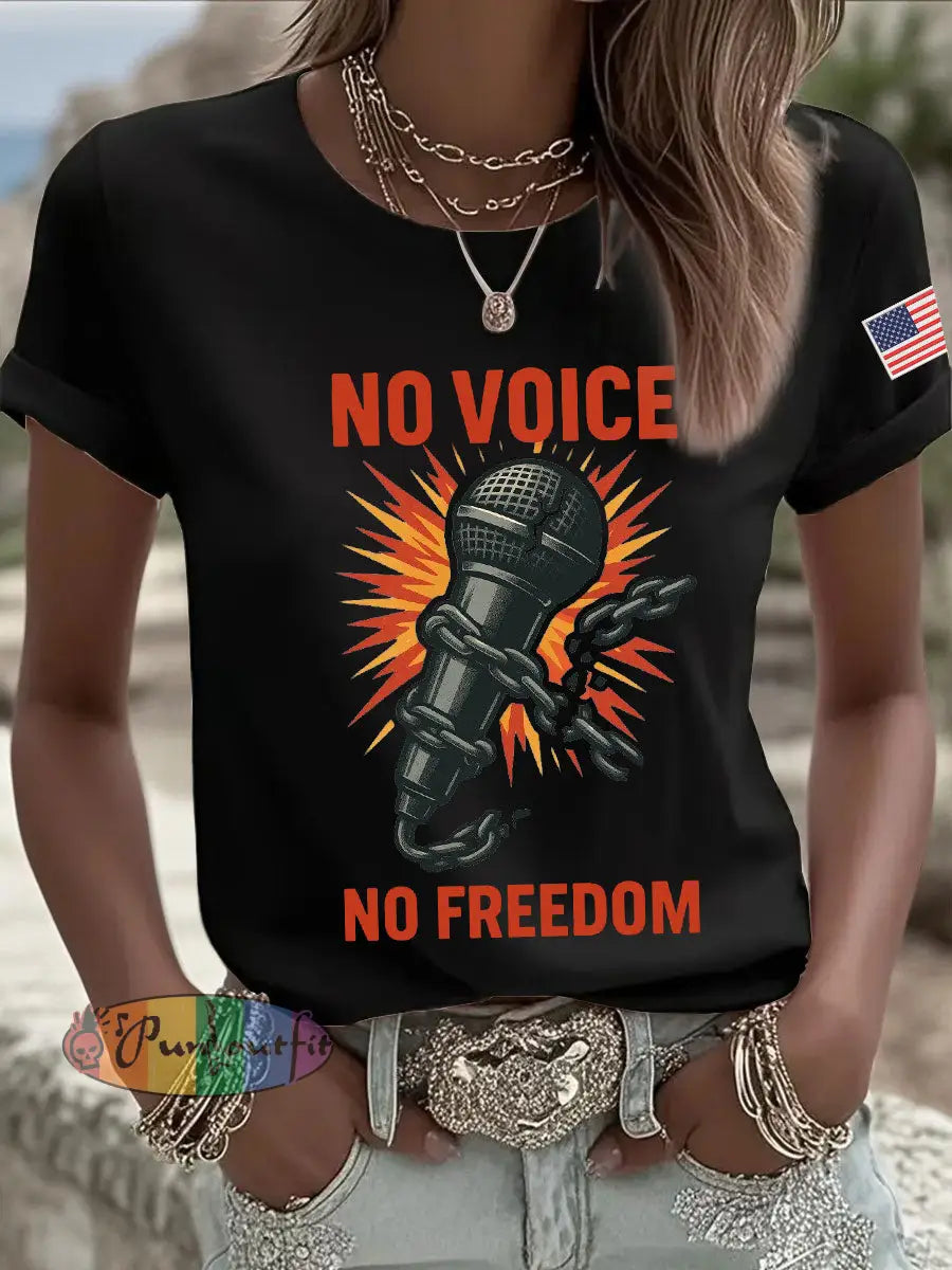 Women’s No Voice No Freedom Print Casual T-shirt Black / S