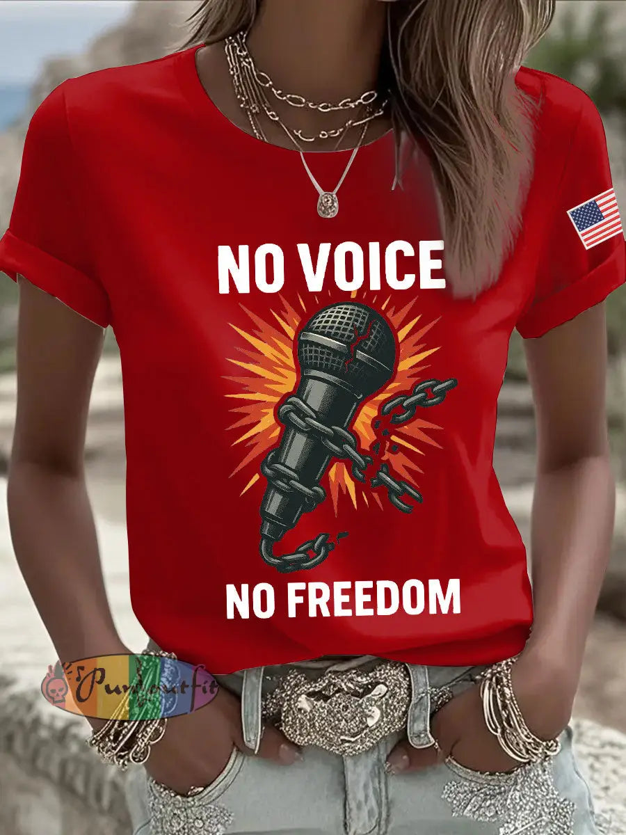 Women’s No Voice No Freedom Print Casual T-shirt Red / S