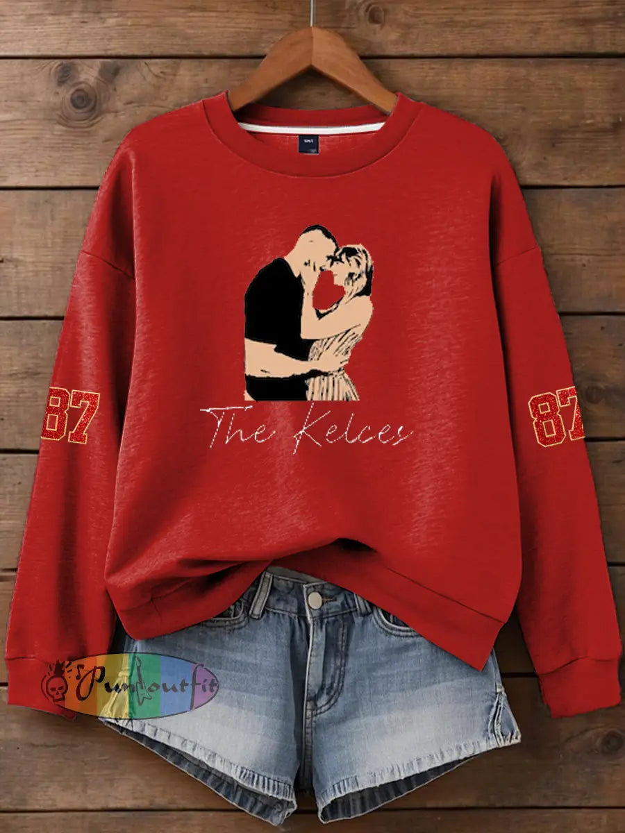 Women’s Taylor Swift and Travis Kelce Engagement Regular Sweatshirt Red / S
