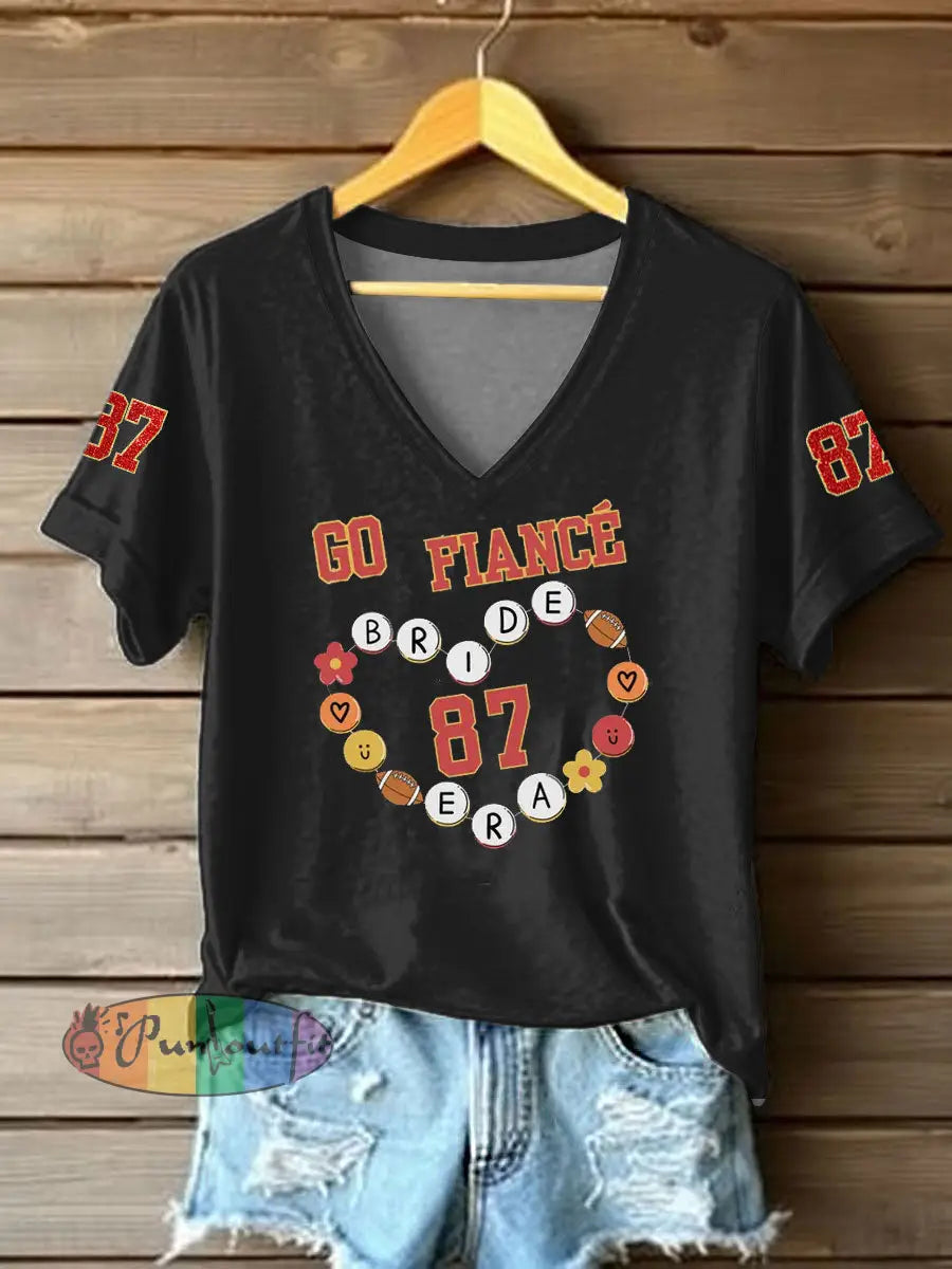 Women’s Taylor Swift and Travis Kelce Engagement short sleeved T shirt Black / S
