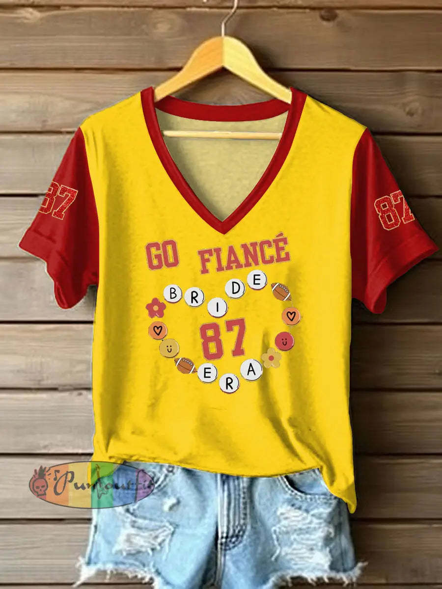 Women’s Taylor Swift and Travis Kelce Engagement short sleeved T shirt Yellow / S