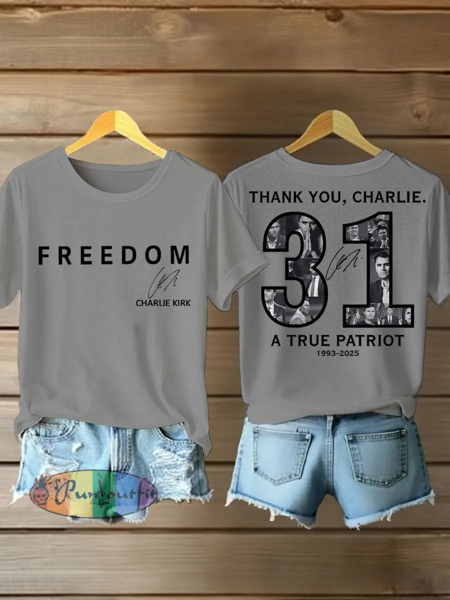 Women’s Thank You Charlie 31 True Patriot Printed T-shirt Light Gray / S