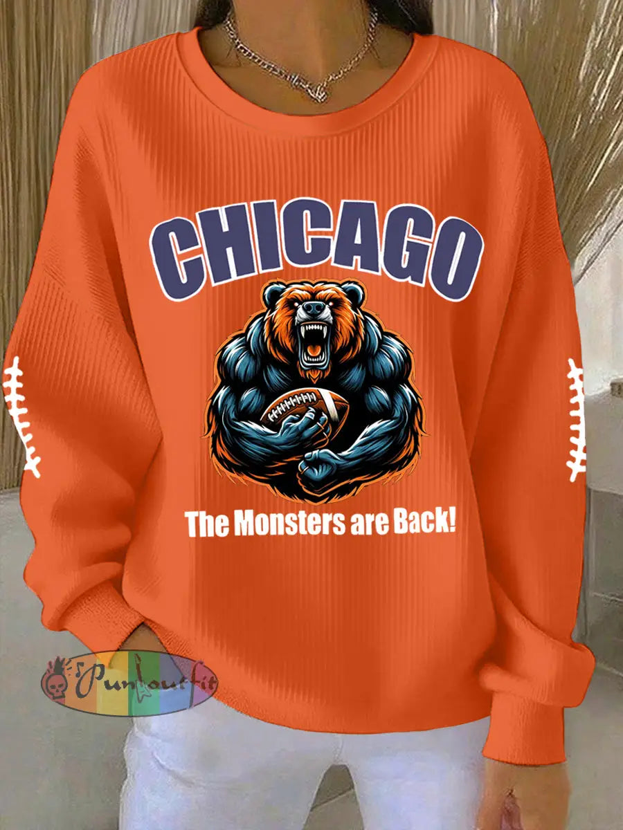 Women’s The Monsters Are Back! Football Fans Lovers Gameday Casual Sweatshirt Orange / S