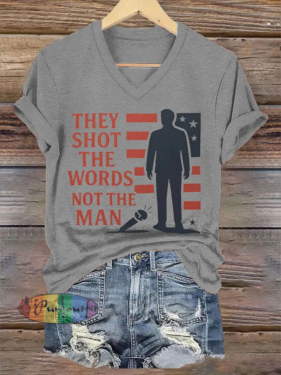 Women’s They Shot The Words Not The Man R.I.P Charlie Kirk Tee Light Gray / S