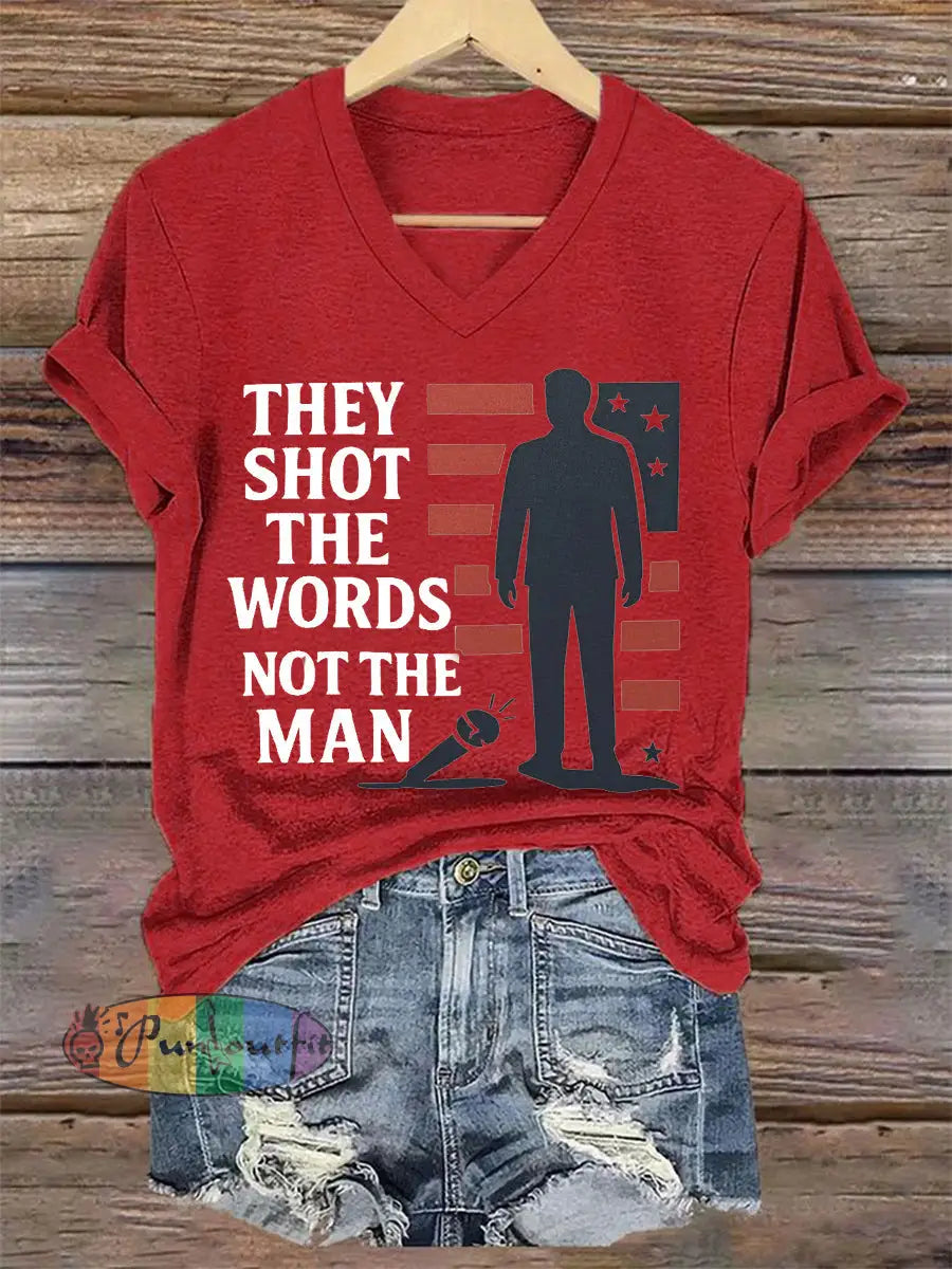 Women’s They Shot The Words Not The Man R.I.P Charlie Kirk Tee Red / S