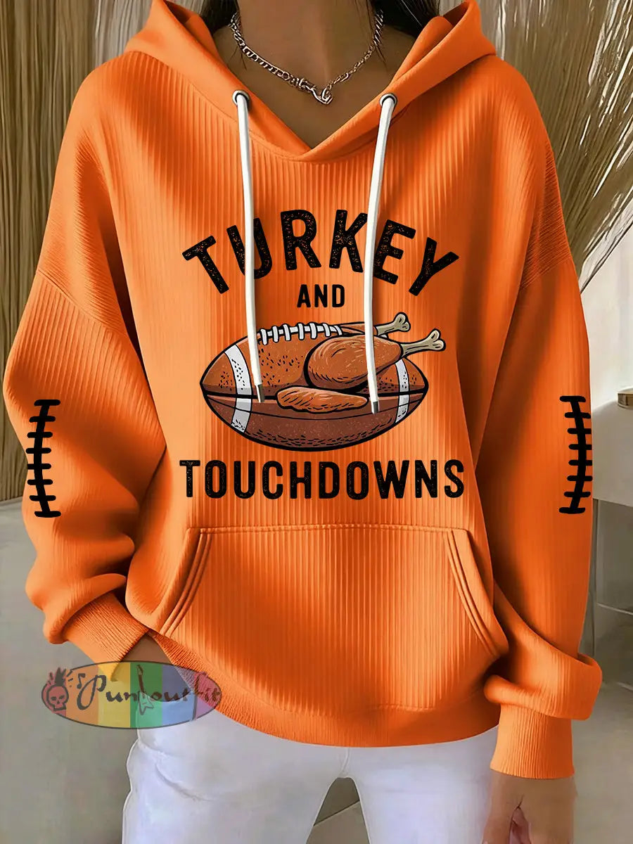 Women’s Turkey And Touchdowns Hoodie Orange / S