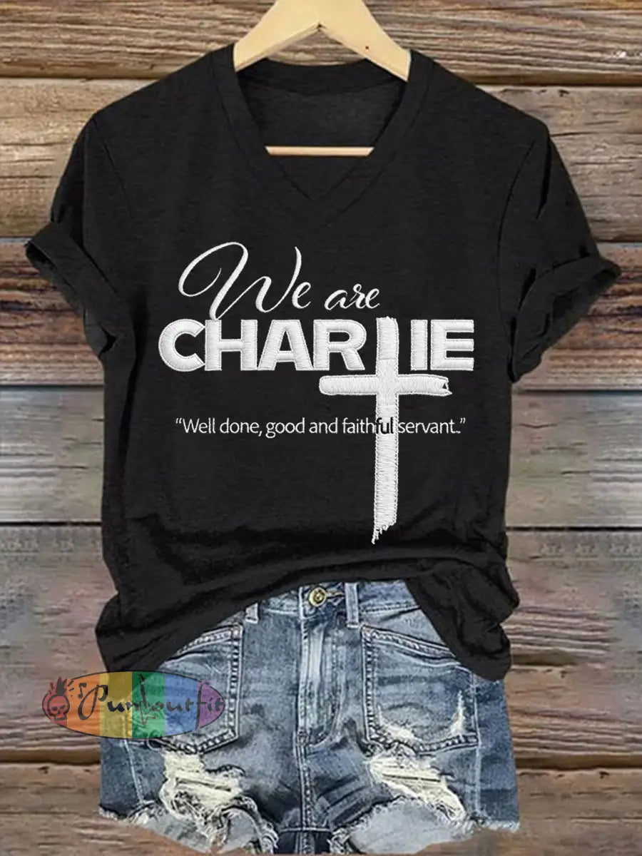 Women’s We Are All Charlie Kirk Now! R.I.P Charlie Kirk V-Neck Tee Black / S