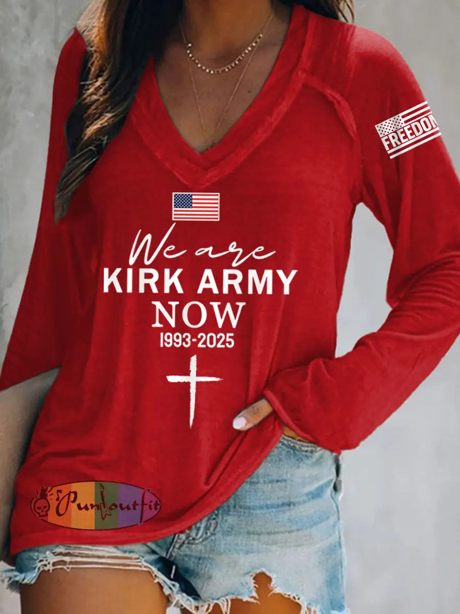 Women’s We Are All Kirk Army Now! R.I.P Charlie Kirk V-Neck Long-Sleeve T-Shirt Red / S