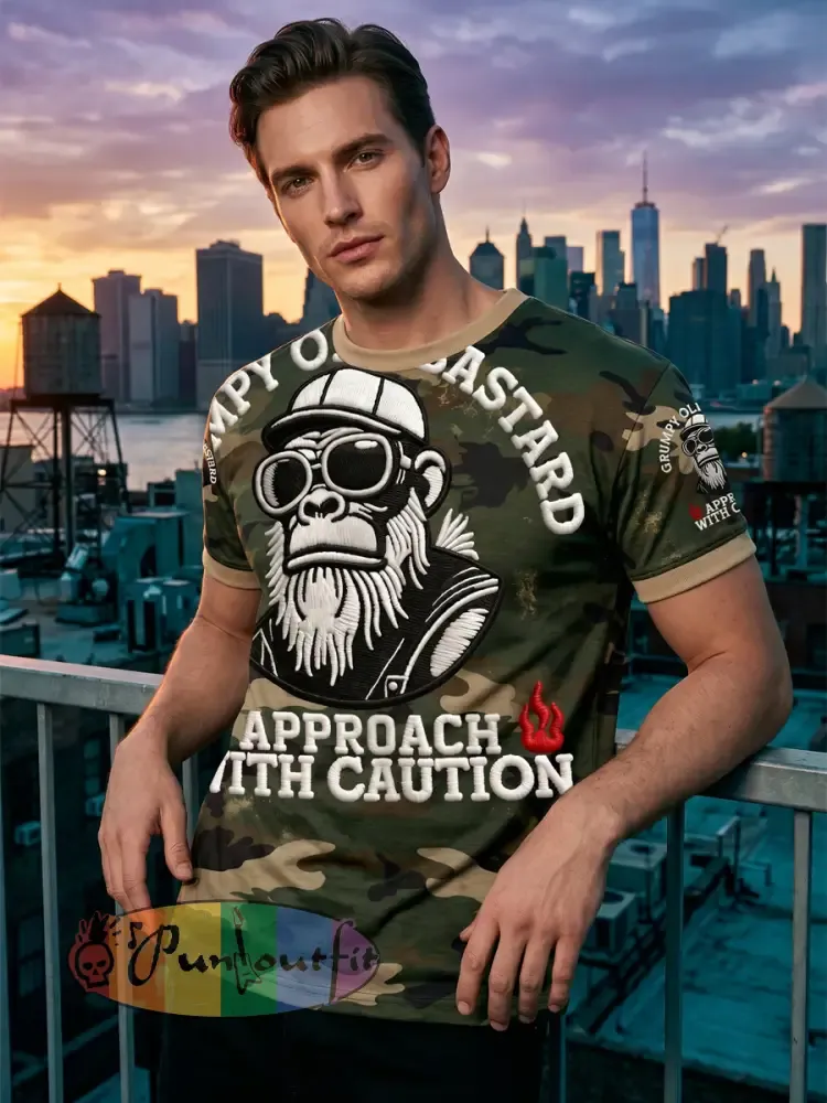 Men's 'grumpy old bastard approach with caution' T-shirts