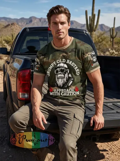 Men's 'grumpy old bastard approach with caution' T-shirts