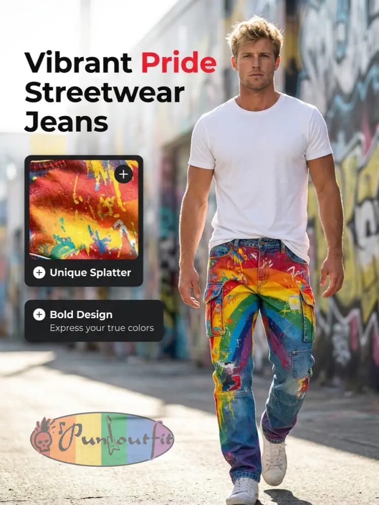 Men's Retro Rainbow Pattern Printed Casual Work Pants