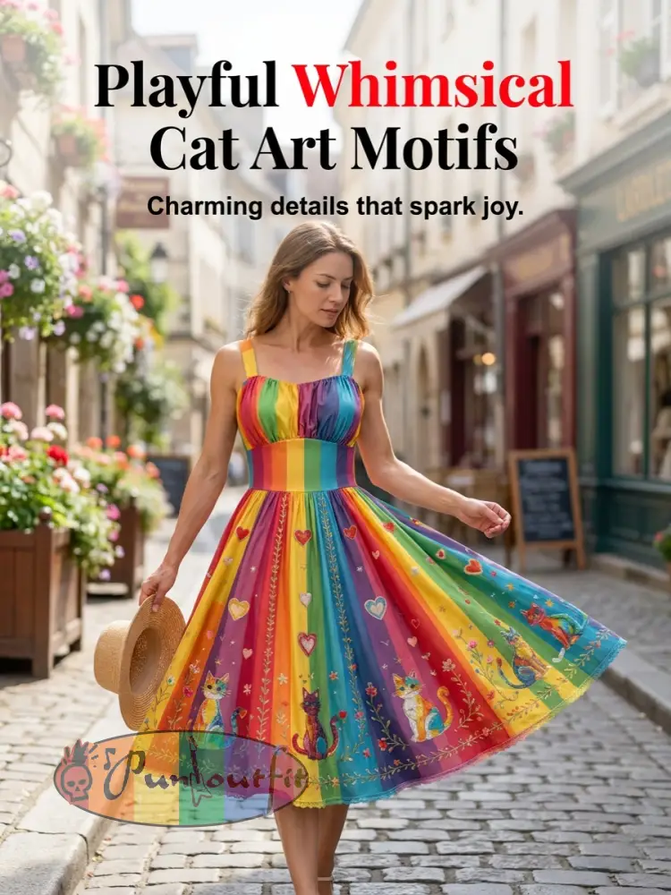 Women's Rainbow Floral Art Printed Dress