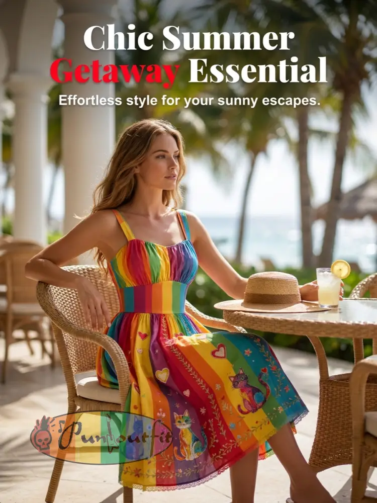 Women's Rainbow Floral Art Printed Dress