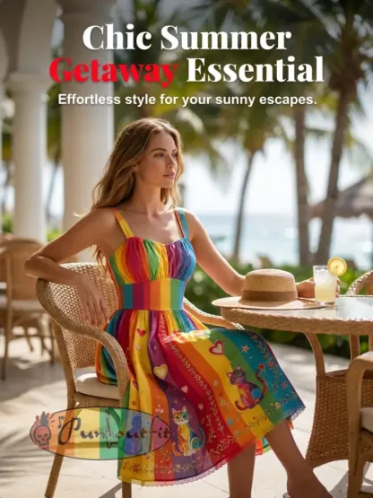 Women's Rainbow Floral Art Printed Dress