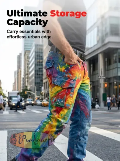 Men's Retro Rainbow Pattern Printed Casual Work Pants