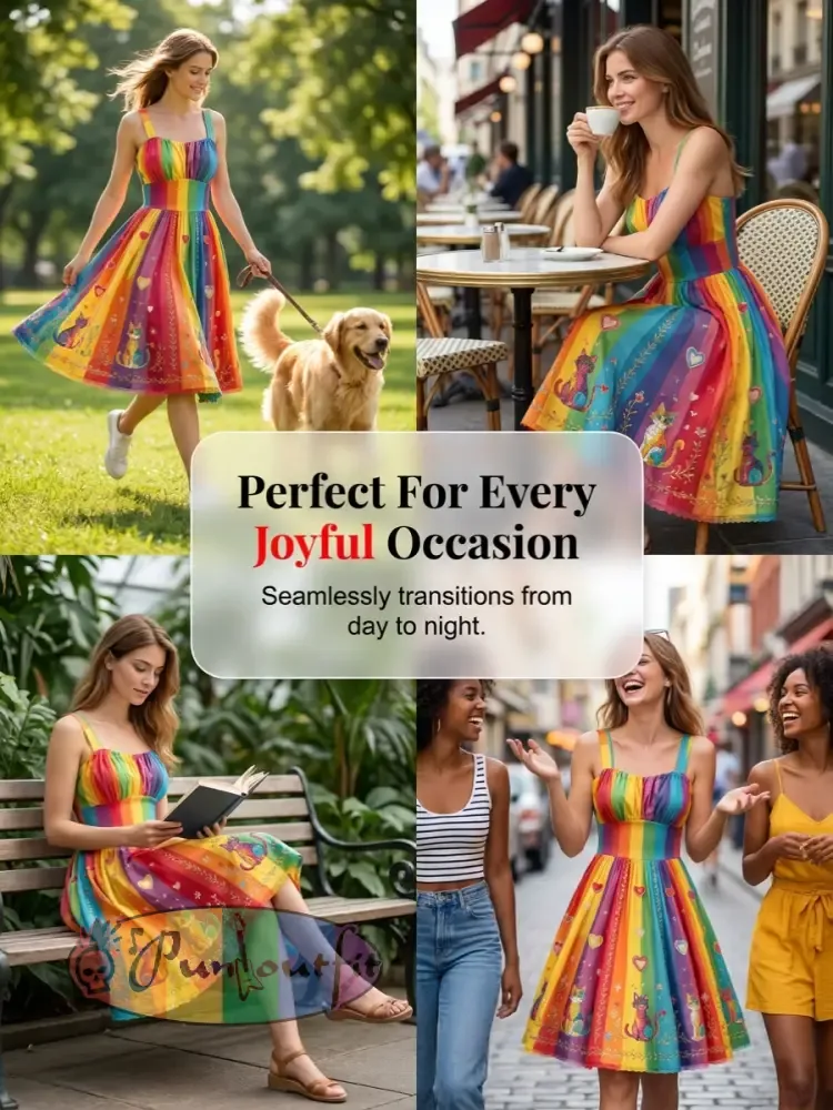 Women's Rainbow Floral Art Printed Dress