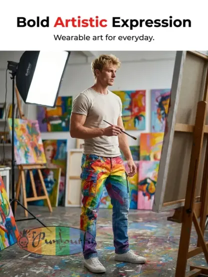 Men's Retro Rainbow Pattern Printed Casual Work Pants